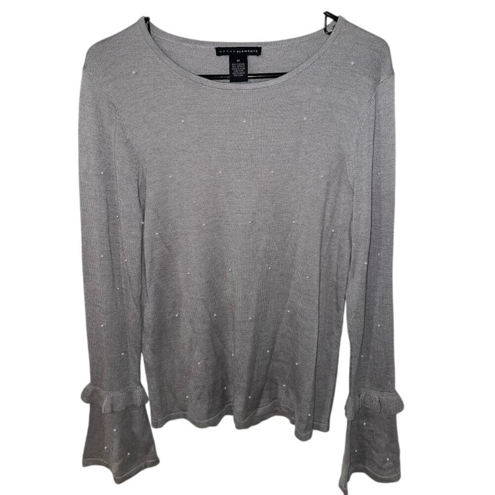 Grace Elements Beaded Sweater Flounce Sleeve Pull… - image 1
